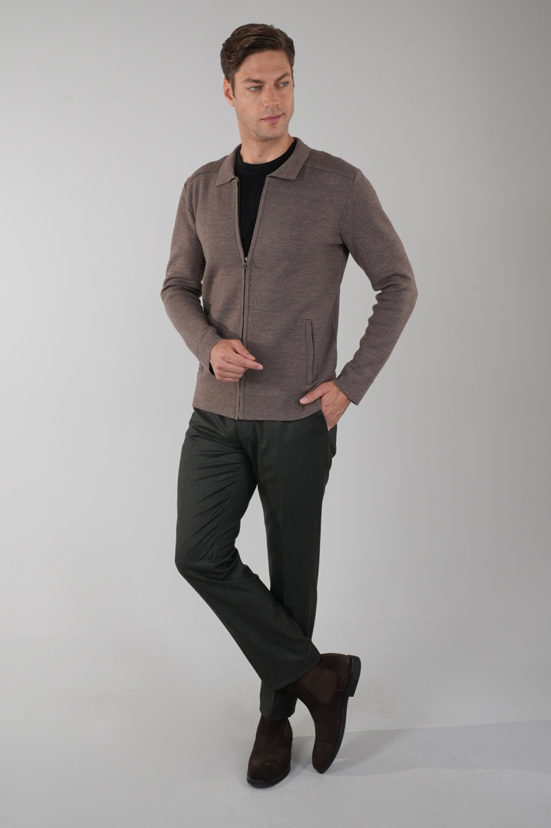 Erkek Vizon Yün Akrilik Hırka - 5