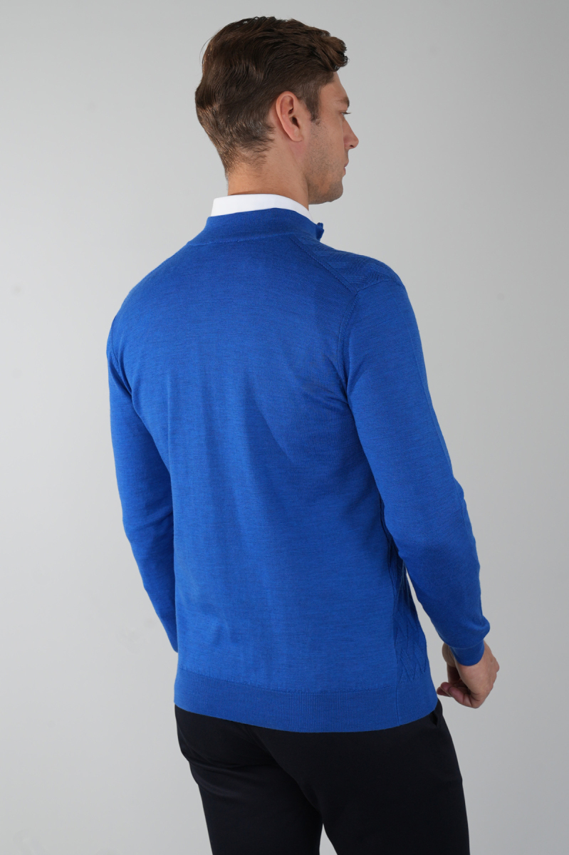 Erkek Yarım Balıkçı Yaka Fermuar Detaylı Jakarlı Triko Sax (1)