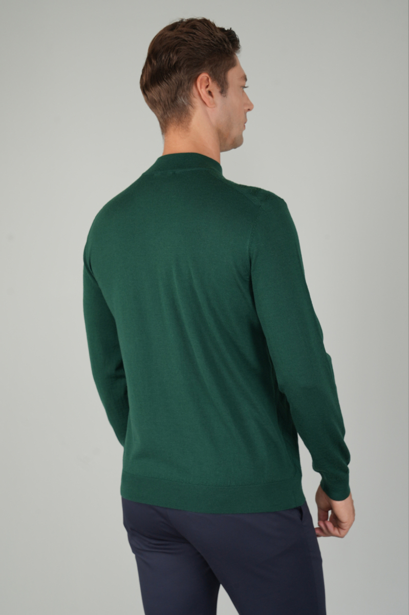 Erkek Yarım Balıkçı Yaka Fermuar Detaylı Jakarlı Triko Yeşil (1)