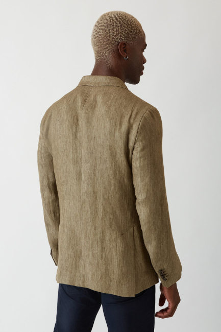 Erkek Yeşil 2 Düğmeli Çift Yırtmaç Mono Yaka Ceket - 2