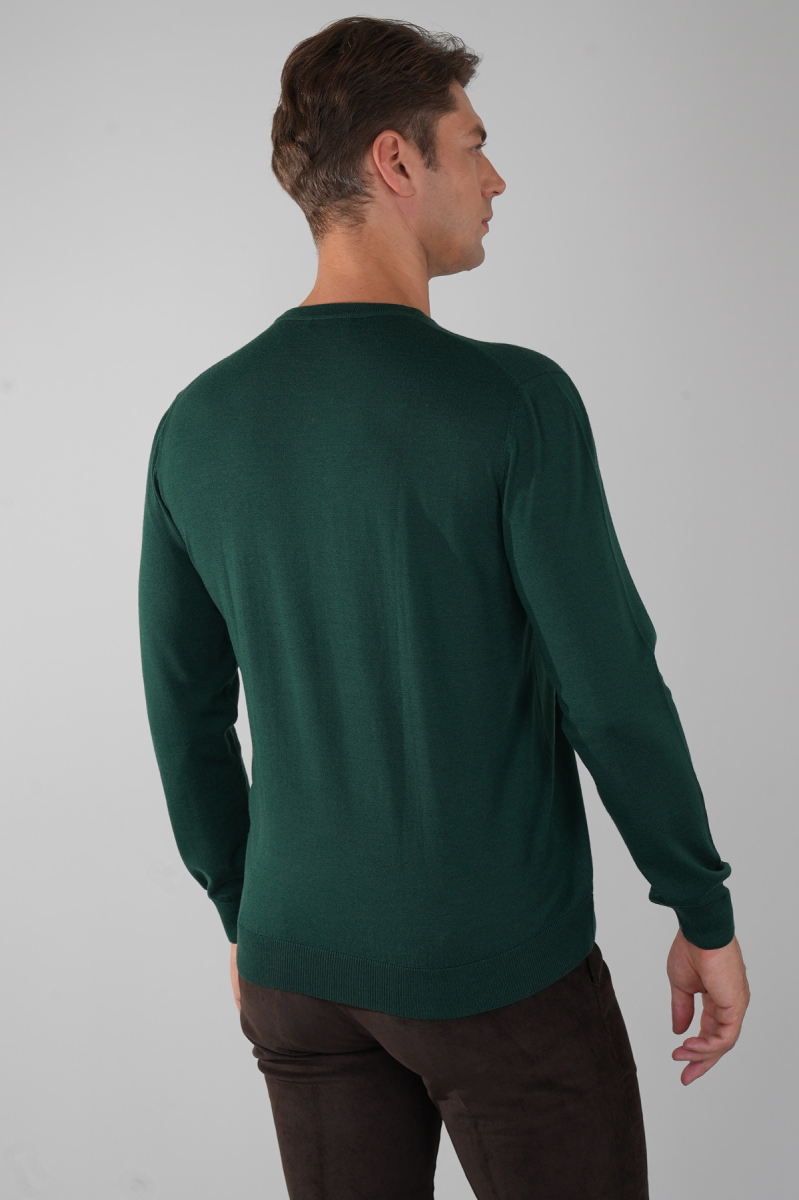 Erkek Yeşil Bisiklet Yaka Yün Triko (1)