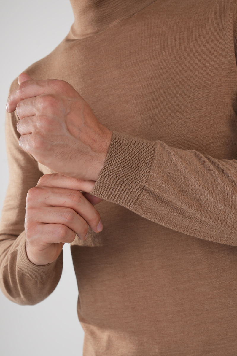 Erkek Yün Basic Yarım Balıkçı Yaka Triko Açık-Kahve - 3