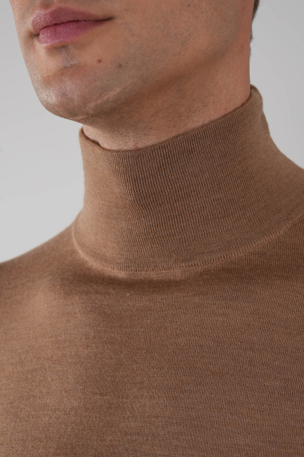 Erkek Yün Basic Yarım Balıkçı Yaka Triko Açık-Kahve - 4