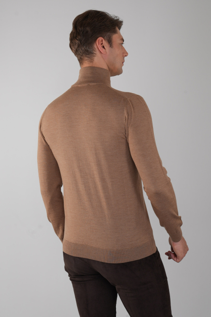 Erkek Yün Basic Yarım Balıkçı Yaka Triko Açık-Kahve - 2