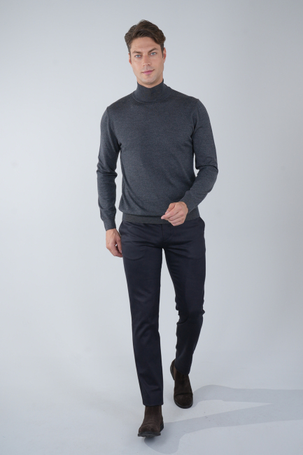 Erkek Yün Basic Yarım Balıkçı Yaka Triko Antrasit - 5