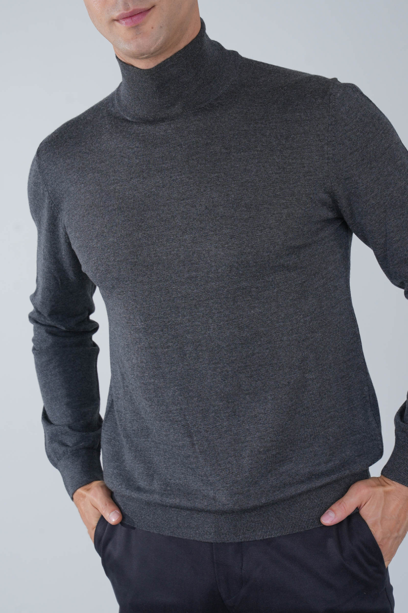 Erkek Yün Basic Yarım Balıkçı Yaka Triko Antrasit - 3