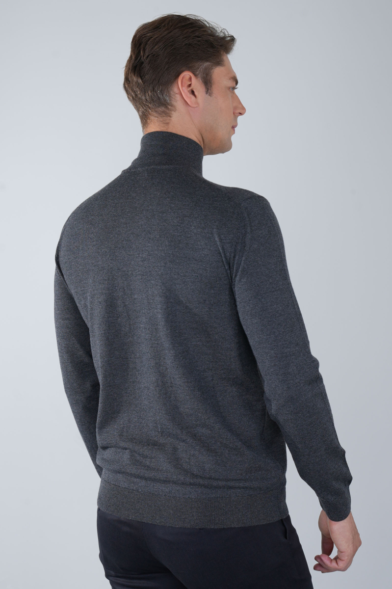 Erkek Yün Basic Yarım Balıkçı Yaka Triko Antrasit (1)