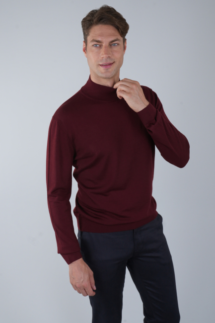 Erkek Yün Basic Yarım Balıkçı Yaka Triko Bordo - 3