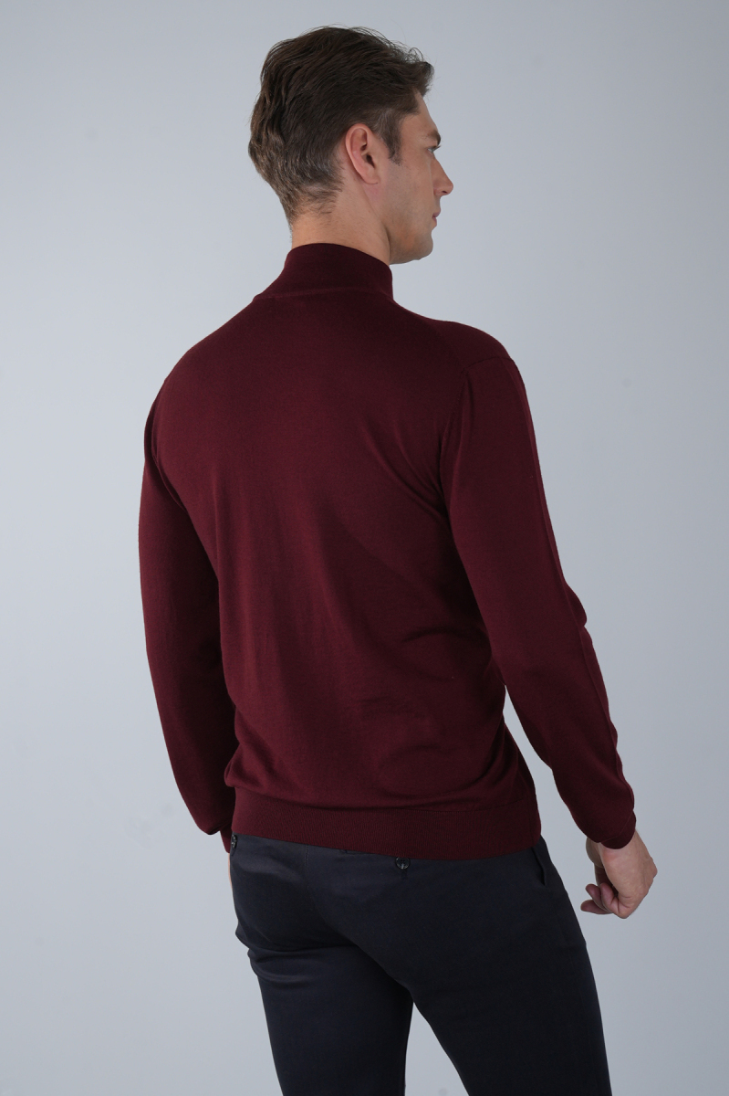 Erkek Yün Basic Yarım Balıkçı Yaka Triko Bordo (1)