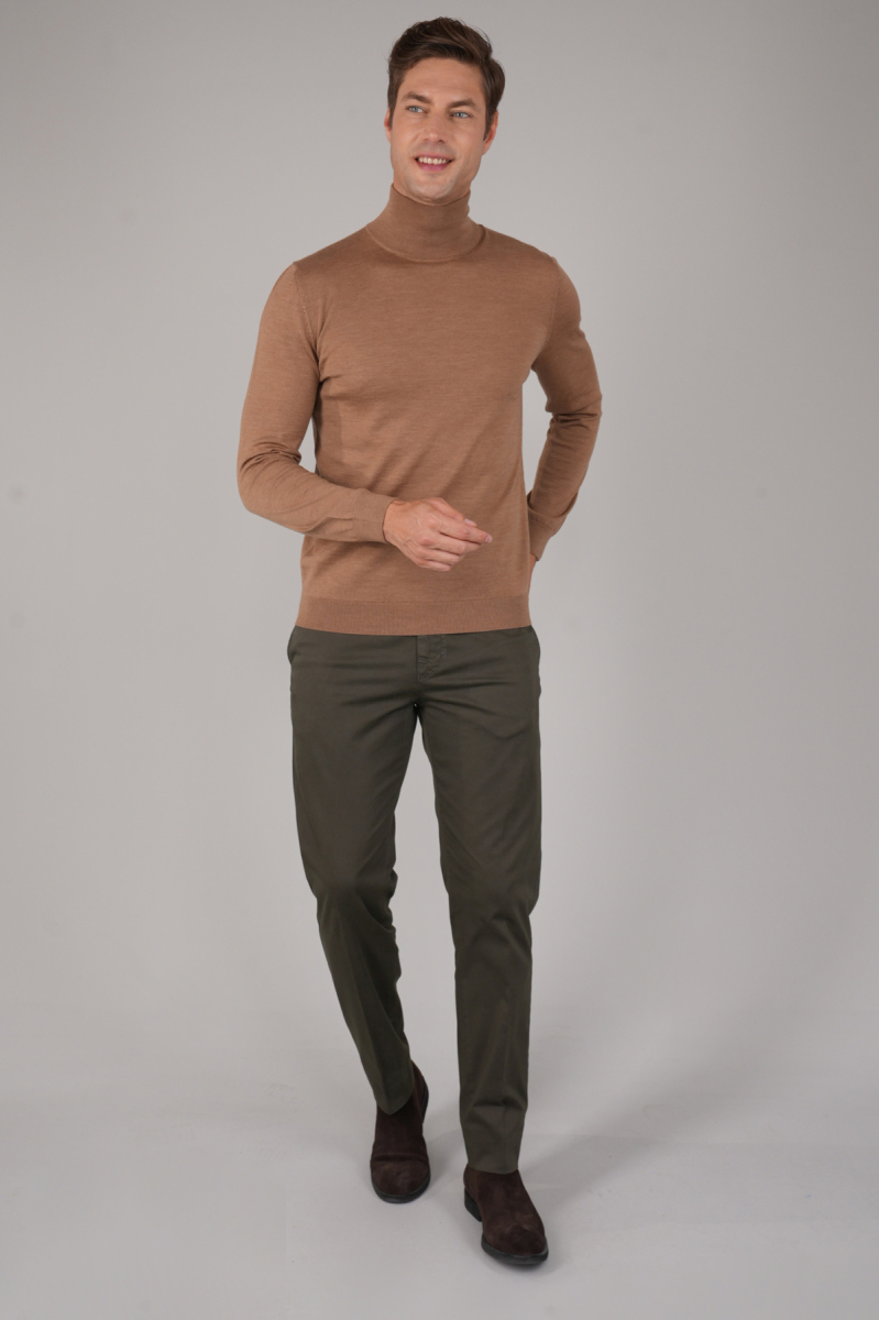 Erkek Yün Basic Yarım Balıkçı Yaka Triko Camel (1)