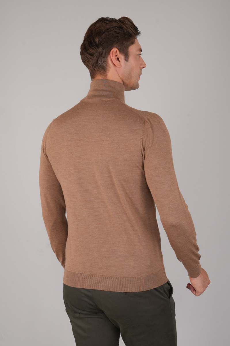 Erkek Yün Basic Yarım Balıkçı Yaka Triko Camel - 5