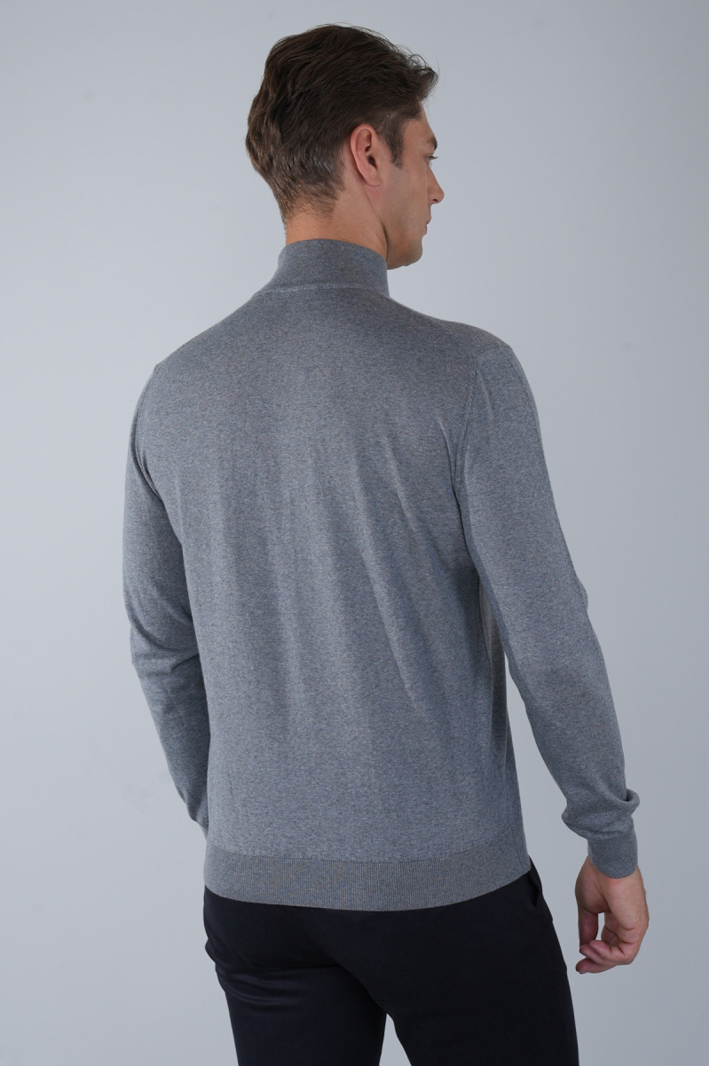 Erkek Yün Basic Yarım Balıkçı Yaka Triko Gri Melanj (1)