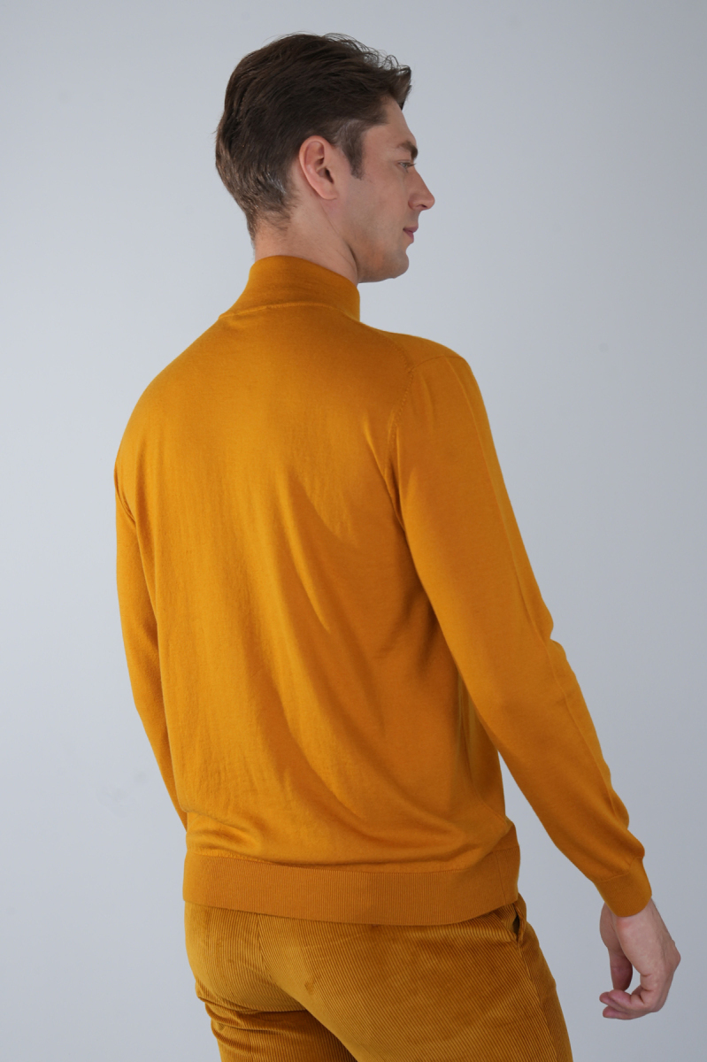 Erkek Yün Basic Yarım Balıkçı Yaka Triko Hardal (1)
