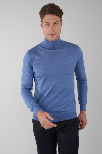 Erkek Yün Basic Yarım Balıkçı Yaka Triko İndigo - 4