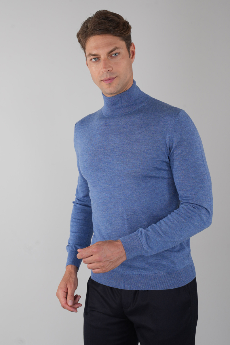 Erkek Yün Basic Yarım Balıkçı Yaka Triko İndigo