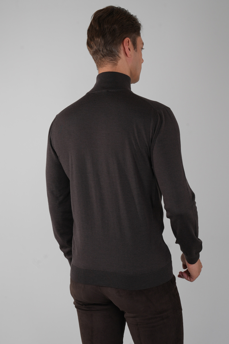 Erkek Yün Basic Yarım Balıkçı Yaka Triko Kahve (1)
