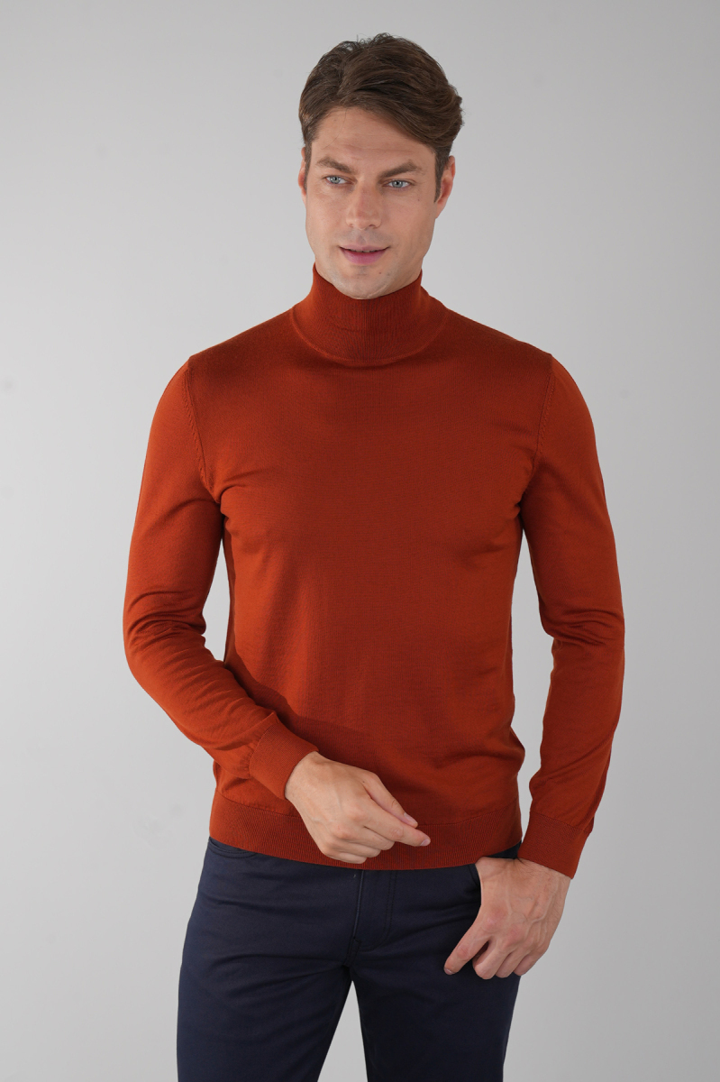 Erkek Yün Basic Yarım Balıkçı Yaka Triko Kremit