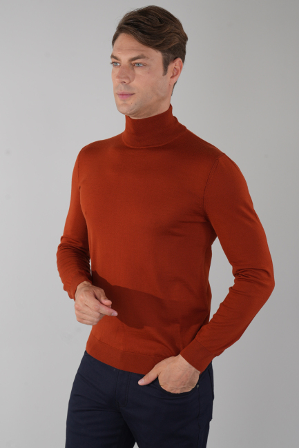 Erkek Yün Basic Yarım Balıkçı Yaka Triko Kremit - 5