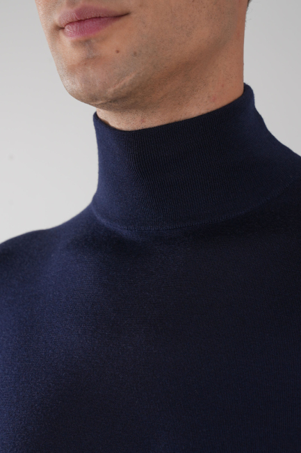 Erkek Yün Basic Yarım Balıkçı Yaka Triko Lacivert - 3
