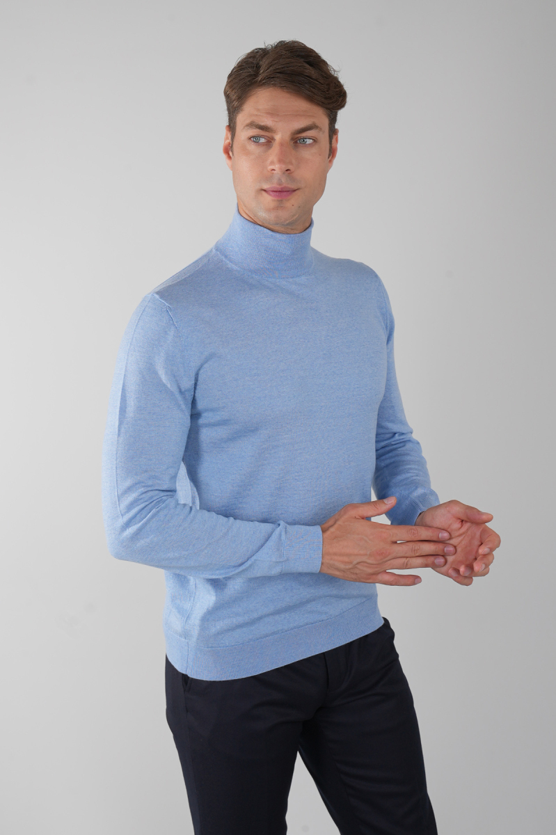 Erkek Yün Basic Yarım Balıkçı Yaka Triko Mavi - 4