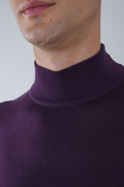 Erkek Yün Basic Yarım Balıkçı Yaka Triko Mürdüm - 3