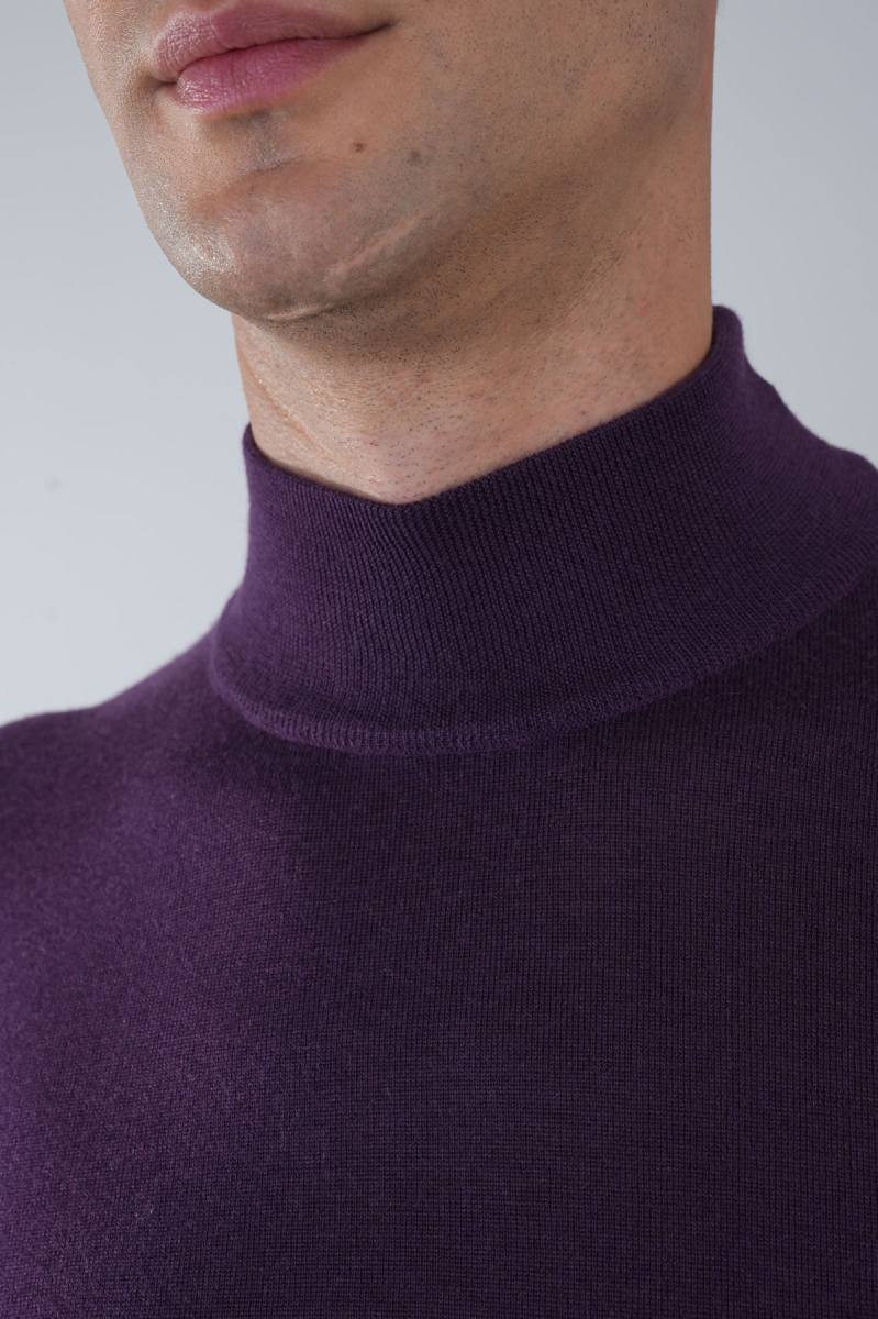 Erkek Yün Basic Yarım Balıkçı Yaka Triko Mürdüm - 3