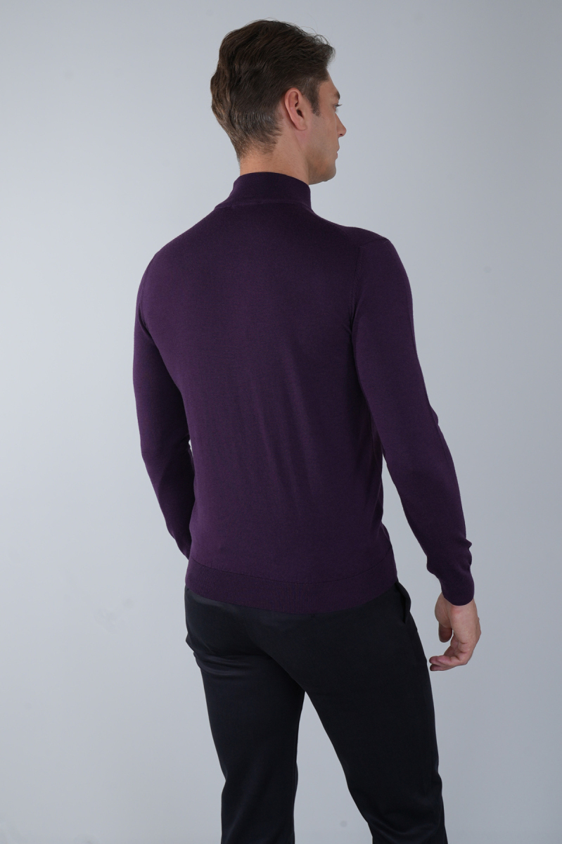 Erkek Yün Basic Yarım Balıkçı Yaka Triko Mürdüm (1)