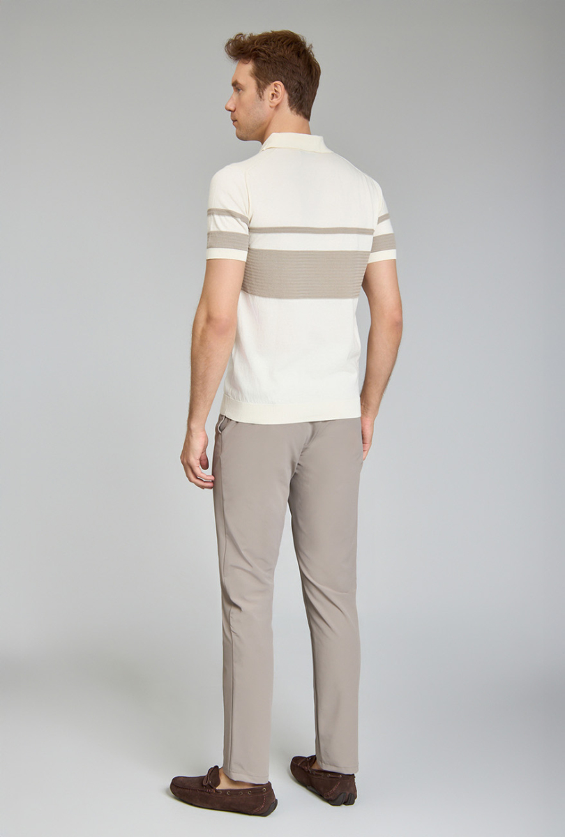 Fermuarlı Polo Yaka Kısa Kollu Yazlık Ekru Erkek Triko - 5