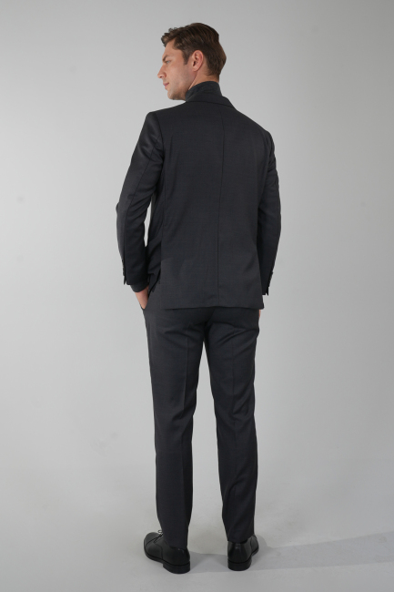 Füme Dokuma Mono Yaka Çift Yırtmaçlı 4 Drop Yün Takım Elbise - 2