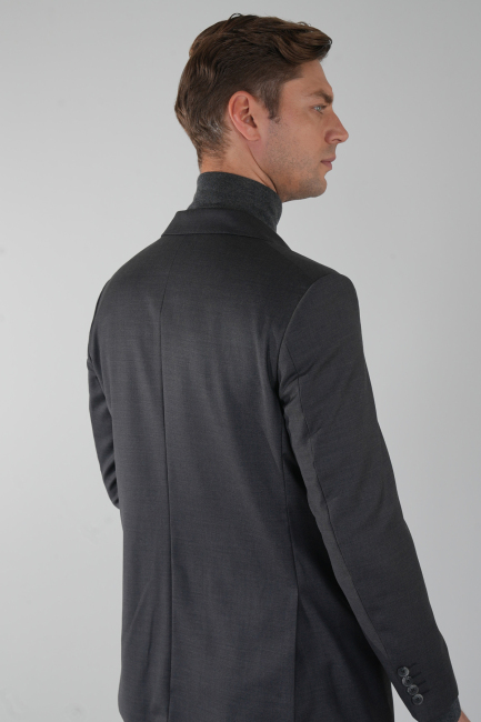 Füme Dokuma Mono Yaka Çift Yırtmaçlı 4 Drop Yün Takım Elbise - 4