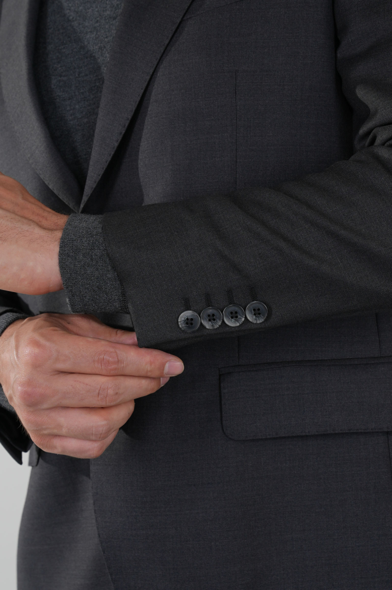 Füme Dokuma Mono Yaka Çift Yırtmaçlı 4 Drop Yün Takım Elbise - 5