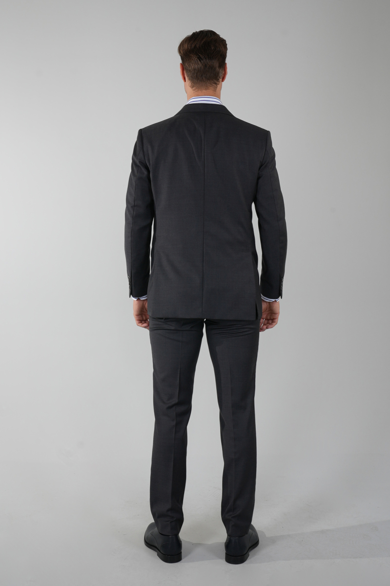 Füme Dokuma Mono Yaka Çift Yırtmaçlı 6 Drop Yün Takım Elbise (1)