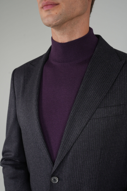 Füme Kırlangıç Yaka Çift Yırtmaçlı 6 Drop Yün Takım Elbise - 3