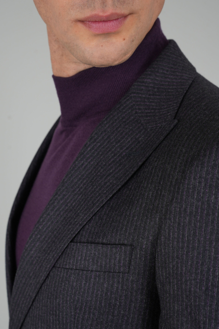 Füme Kırlangıç Yaka Çift Yırtmaçlı 6 Drop Yün Takım Elbise - 5