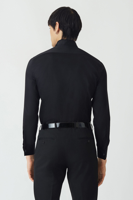 Slim Fit Ata Yaka Siyah Erkek Smokin Gömlek - Bisse (1)