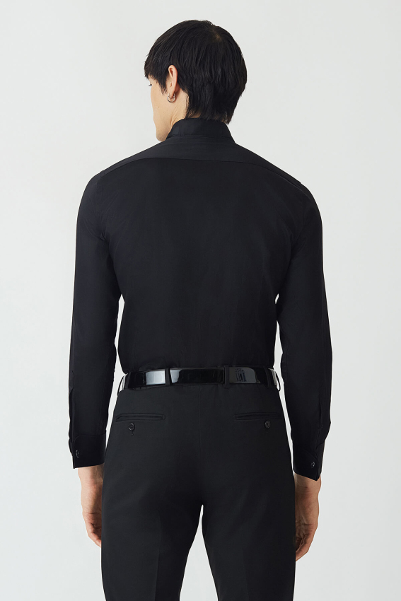 Slim Fit Ata Yaka Siyah Erkek Smokin Gömlek - 2