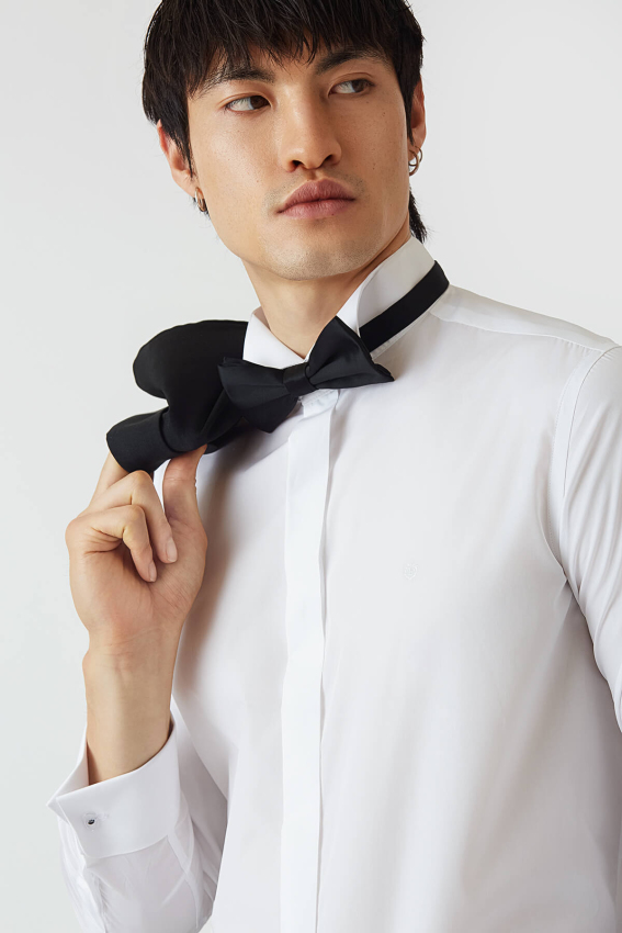 Slim Fit Ata Yaka Beyaz Erkek Smokin Gömlek - 3