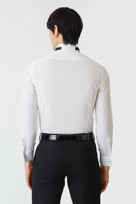 Slim Fit Ata Yaka Beyaz Erkek Smokin Gömlek - Bisse (1)