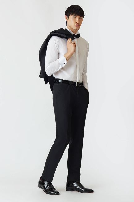 Slim Fit Ata Yaka Beyaz Erkek Smokin Gömlek - 5