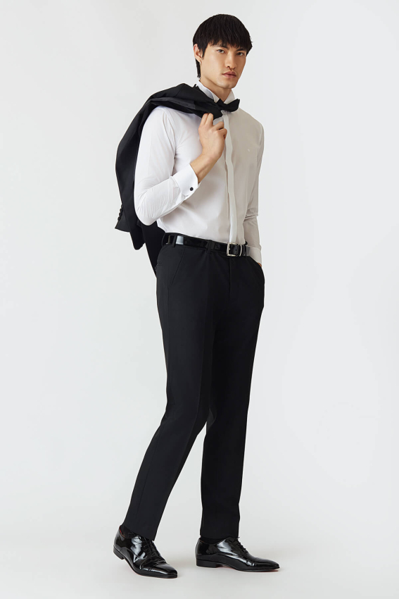 Slim Fit Ata Yaka Beyaz Erkek Smokin Gömlek - 5