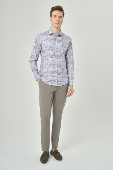 Slim Fit Gri Spor Erkek Gömlek - 4