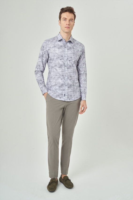 Slim Fit Gri Spor Erkek Gömlek - 4