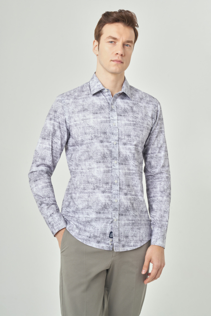 Slim Fit Gri Spor Erkek Gömlek - 3