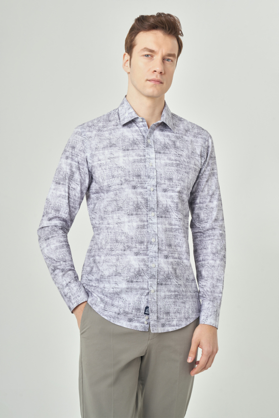 Slim Fit Gri Spor Erkek Gömlek - 3
