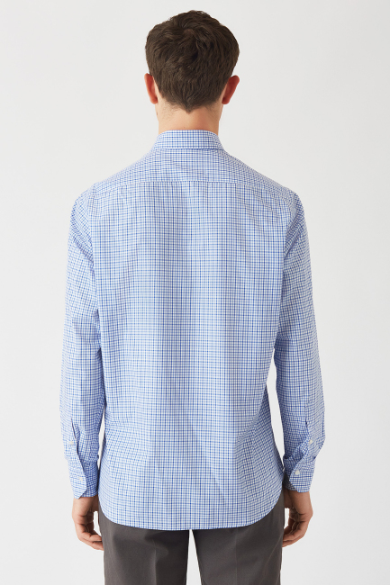 Regular Fit Mavi Uzun Kollu Spor Erkek Gömlek - 2