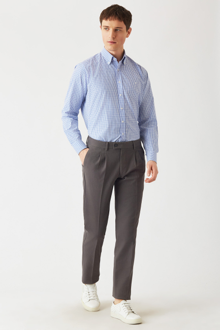 Regular Fit Mavi Uzun Kollu Spor Erkek Gömlek - 4