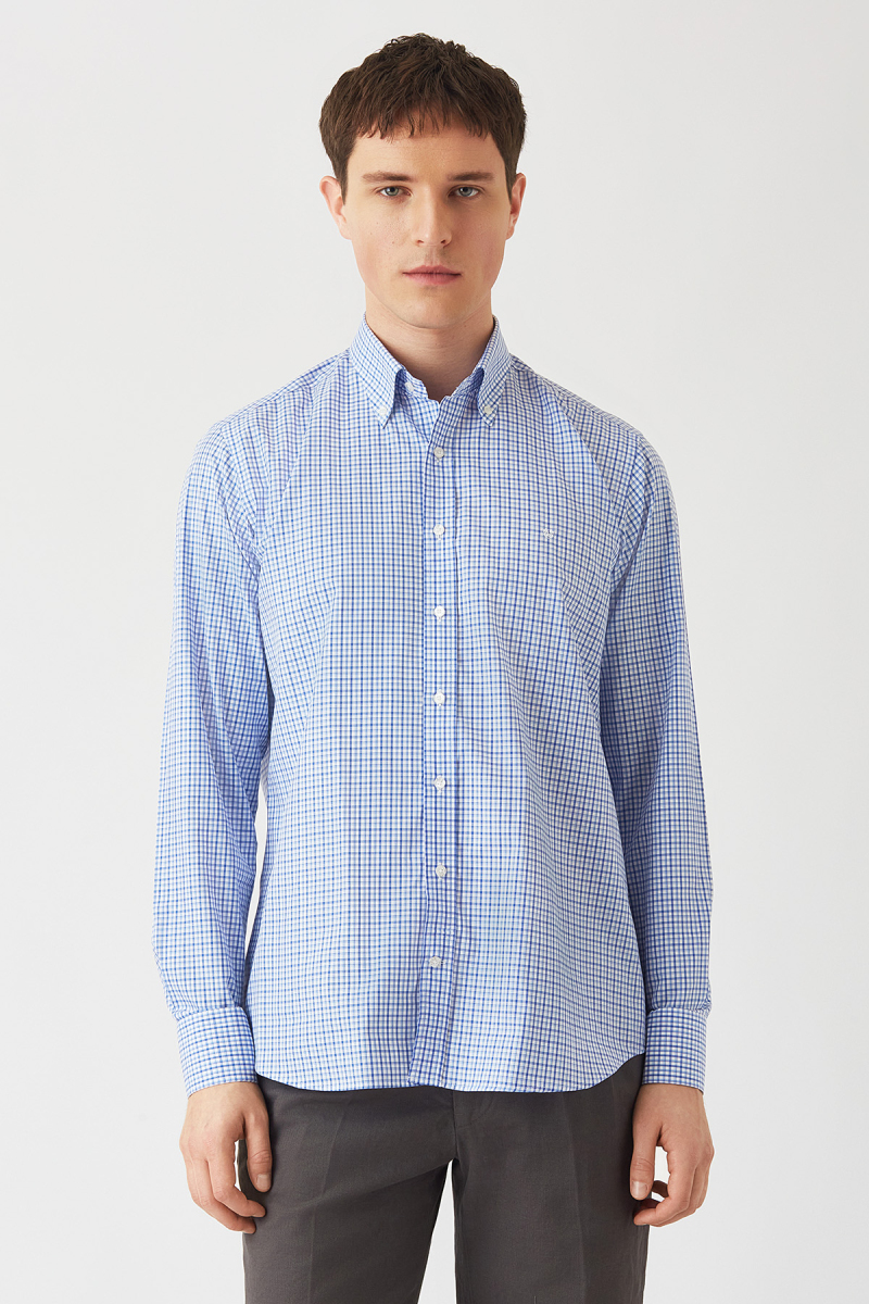 Regular Fit Mavi Uzun Kollu Spor Erkek Gömlek