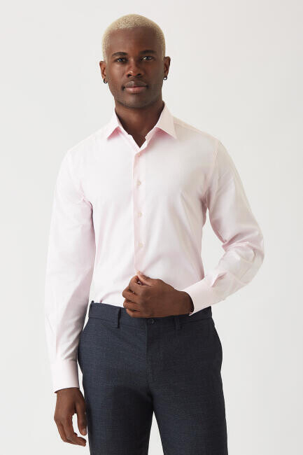 Erkek Modern Fit Uzun Kollu Klasik Gömlek PEMBE - 1
