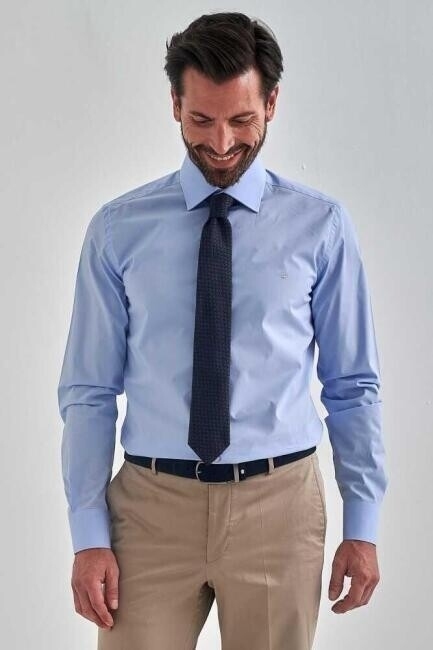 Modern Fit Mavi Klasik Erkek Gömlek - 4