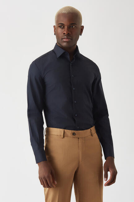 Modern Fit Lacivert Klasik Erkek Gömlek - 3
